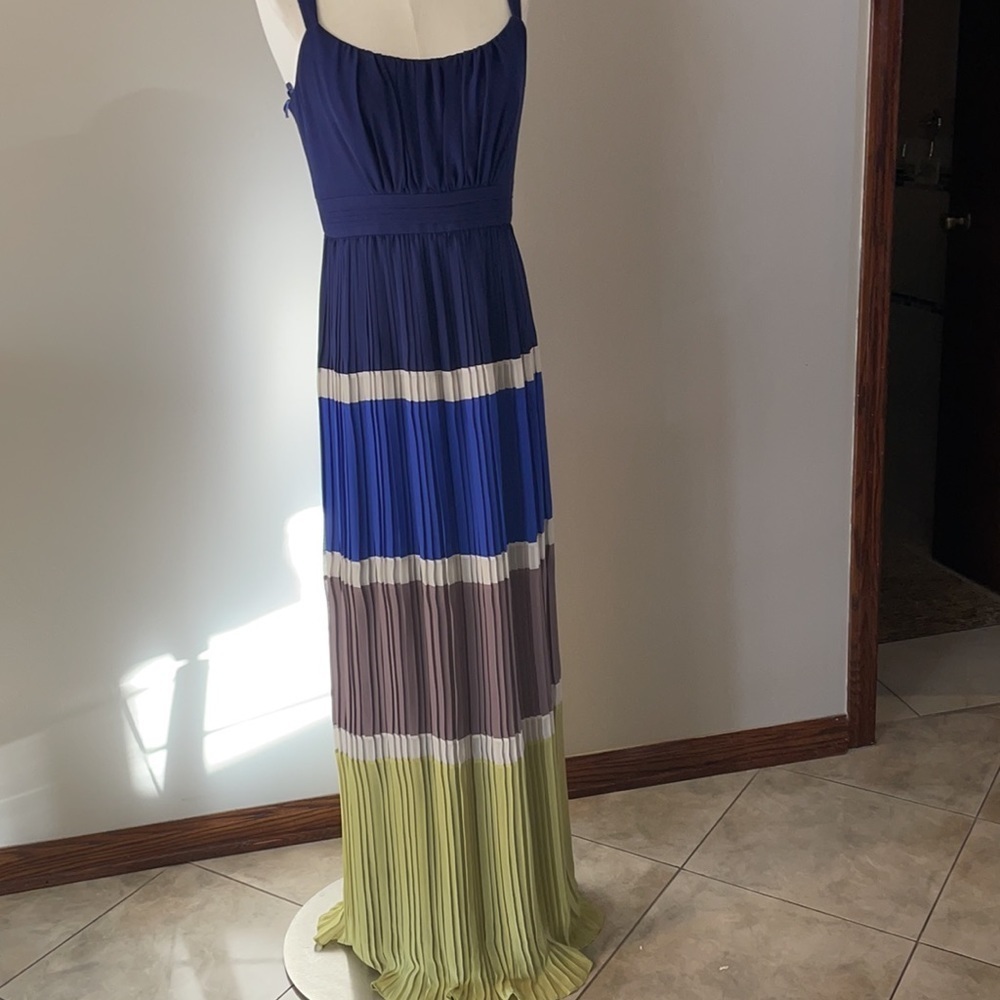 MAX and CLEO women’s COLOR BLOCK Melissa accordion pleat waisted maxi dress 8